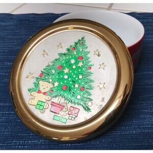 Himark Japan Christmas Trinket Dish 24 kt Gold Trim Tree Bear Vintage 723A